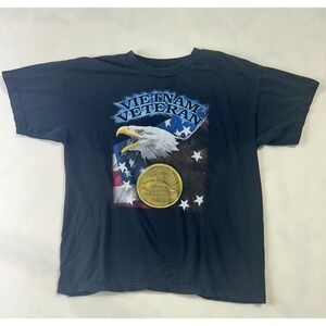 Bayside Vietnam Veteran T Shirt Mens XL Black Eagle American Flag Made in USA